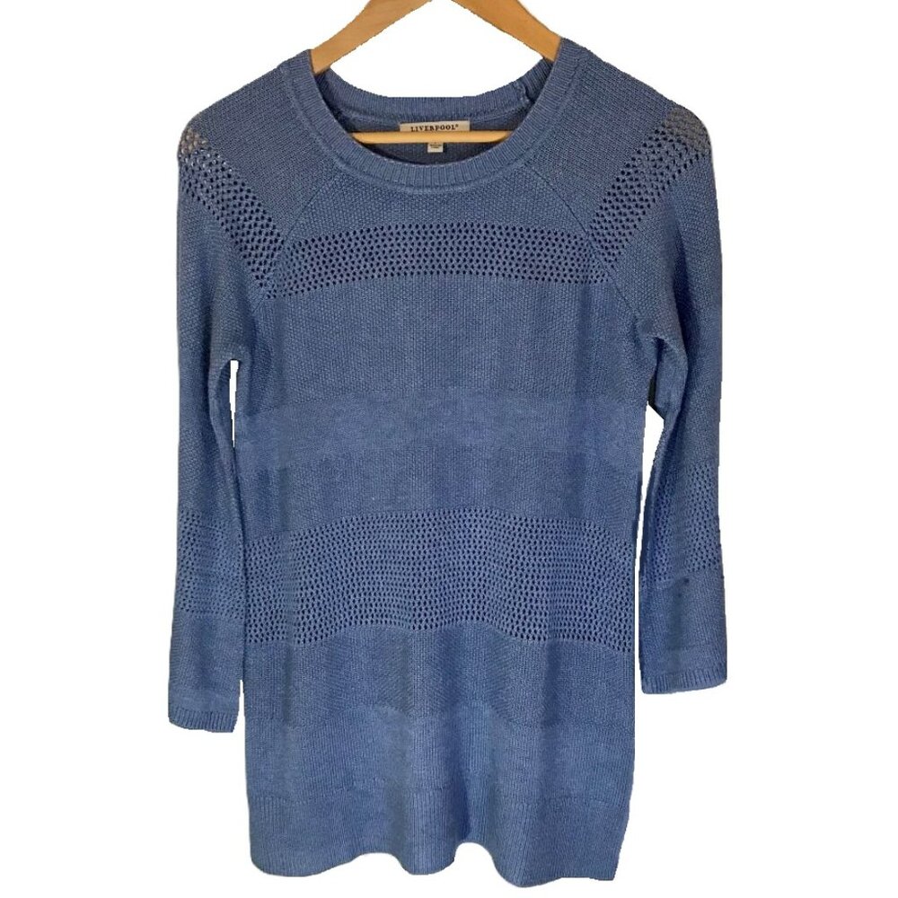 Chic Flare Mesh Cornflower Blue Viscose Tunic • Flare Sleeve • NWT • Small - Picture 7 of 13